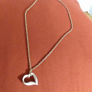 Open heart gold tone & white enamel pendent on chain necklace